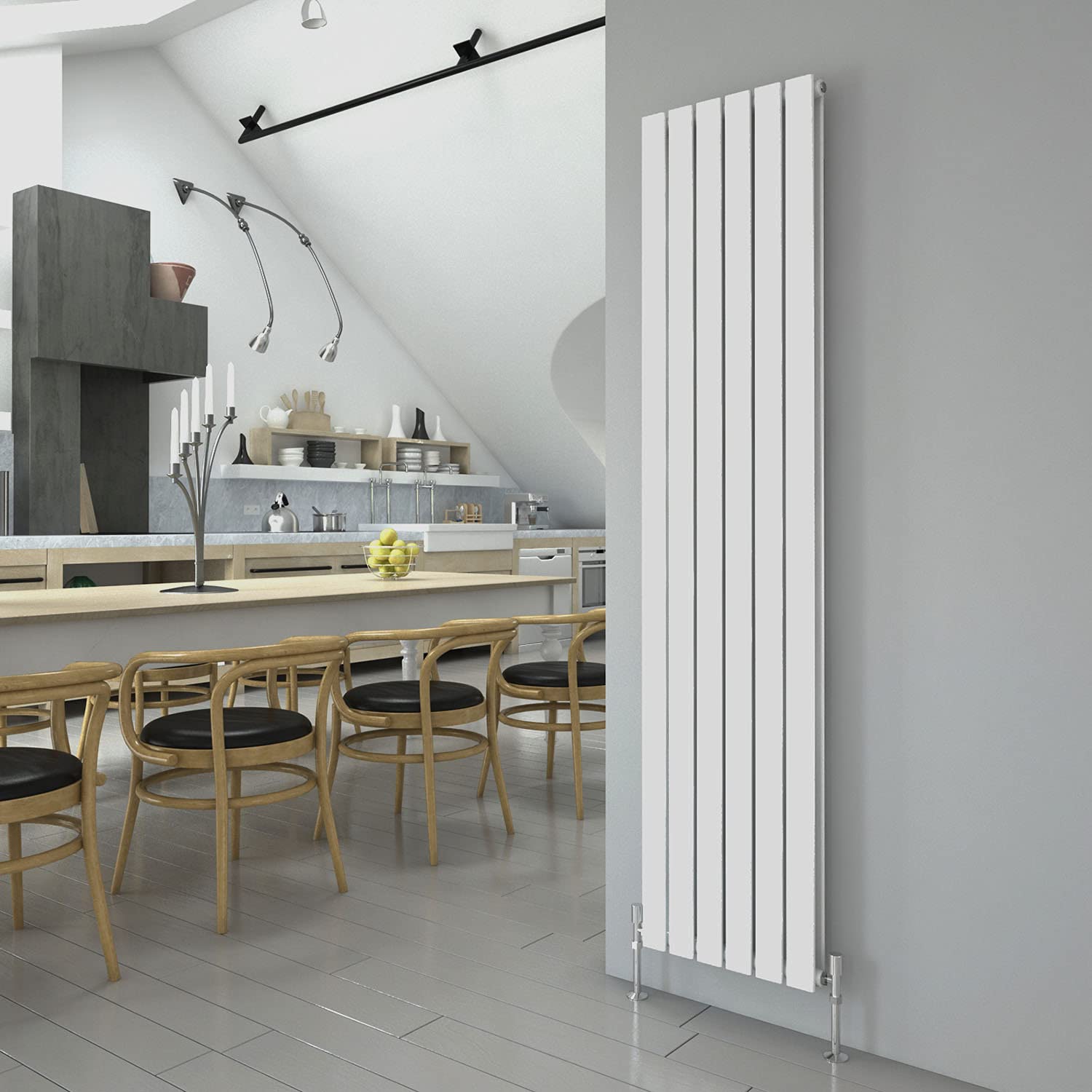 White Vertical Radiator 1800x408mm Double Flat Panel Designer Radiator Interior Design