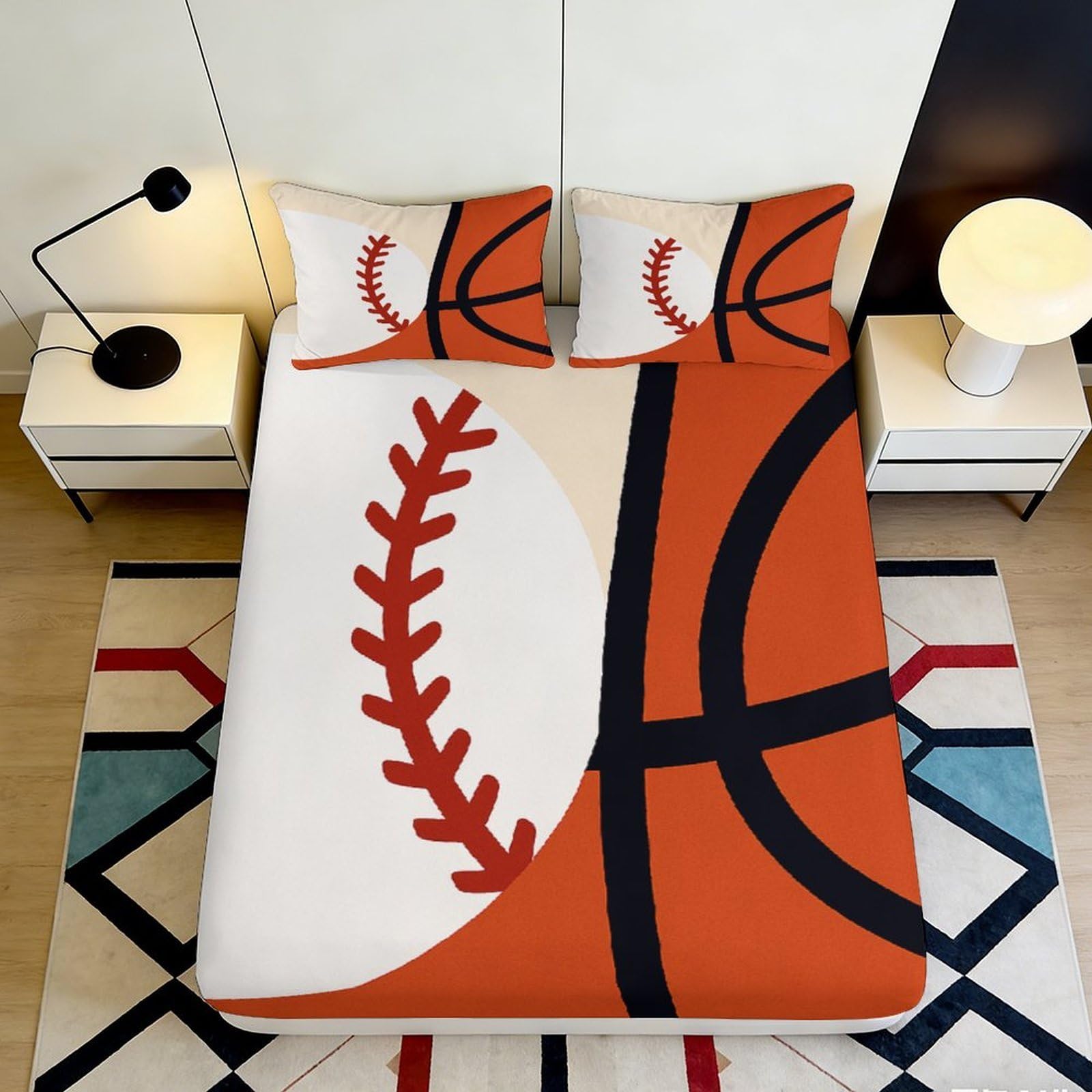 3D Printed Sports Pattern Fitted Sheet Microfiber Deep Pocket Non-Slip Basketball Baseball Mattress Fitted Cover Bedding 120x200x25cm