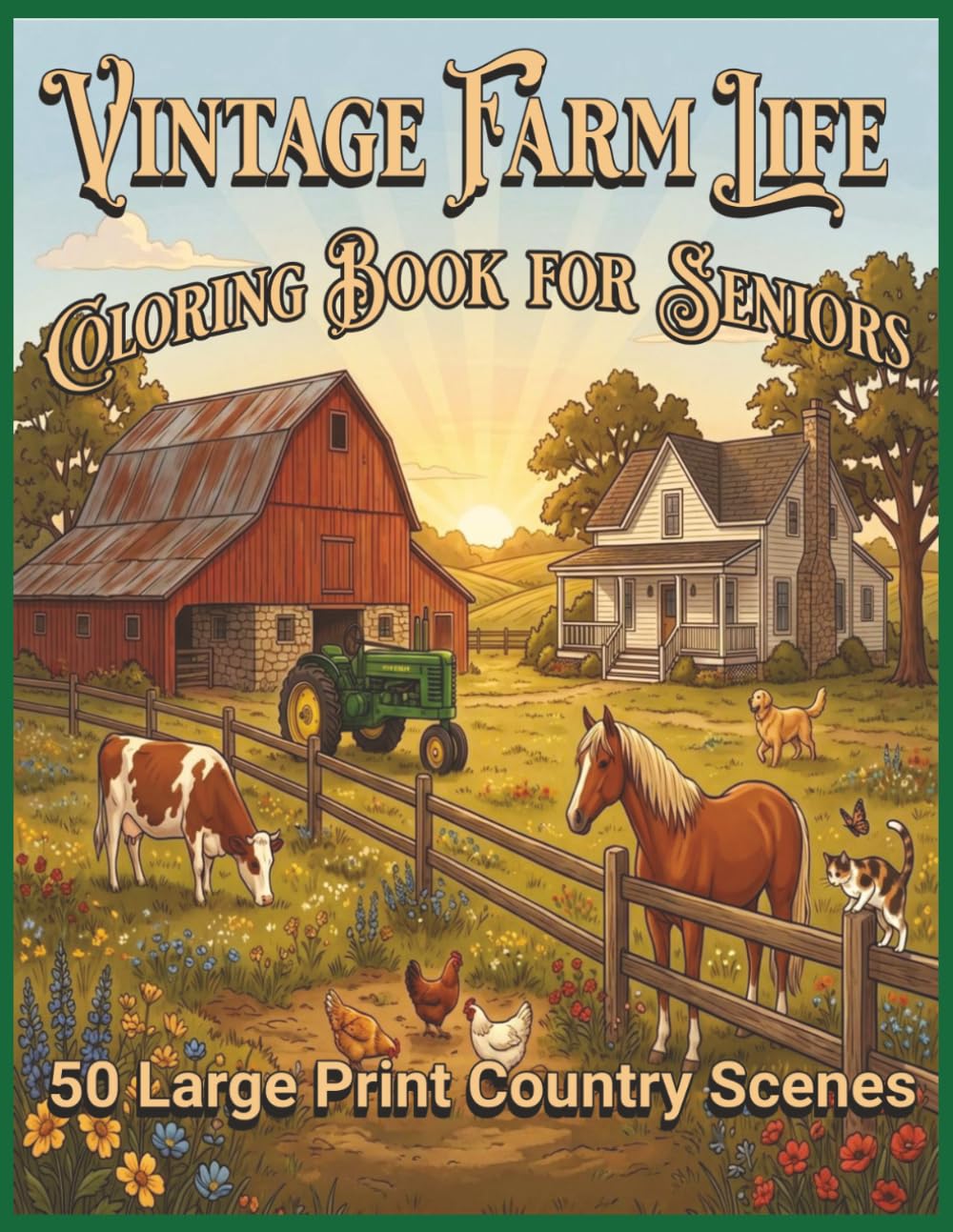Vintage Farm Life Coloring Book for Seniors: 50 Large Print Country Scenes