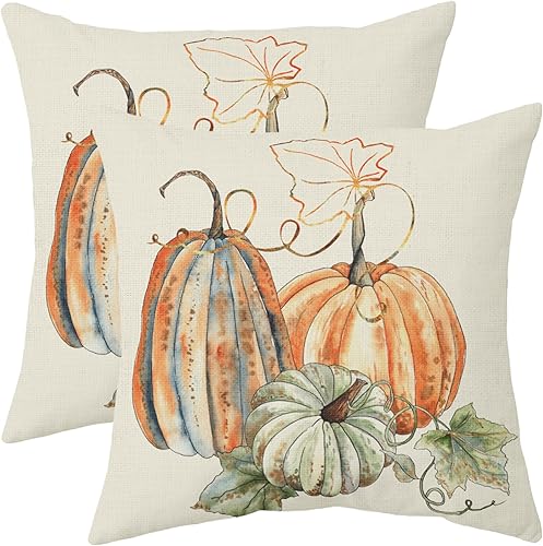 Miniatura 77 de Juego de 2 fundas de almohada de otoño de 18 x 18 pulgadas, diseño de calabaza, girasol, girasol, Acción de Gracias, decoración para exteriores