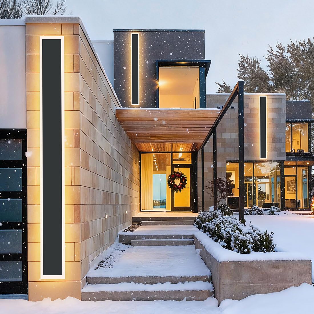 Xbuyee 48IN Long Outdoor Modern LED Wall Light Fixture, IP65 Waterproof 36W 3200LM Black Wall Mount Light, Exterior Wall Sconce for Porch Patio, 3000K