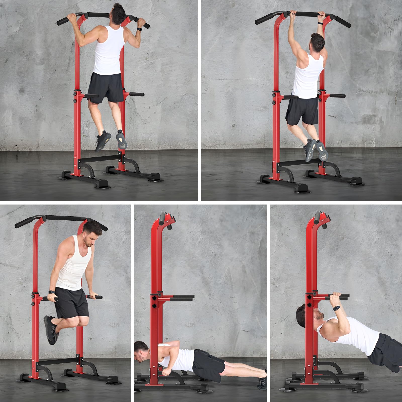 SDHYL Power Tower - Estación de dominadas, altura ajustable, para entrenamiento abdominal, para principiantes y profesionales, color rojo y negro
