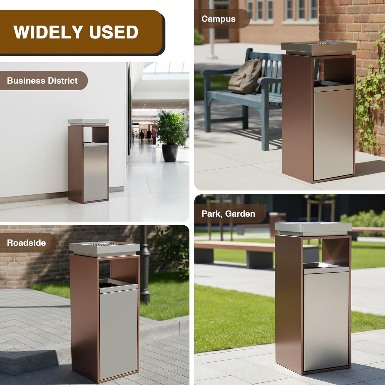 Stainless Steel Commercial Garbage Can with Ashtray/Lid Commercial Waste Bin Container Trash Receptacle with Removable Inner Bucket for Parks Public Spaces 29.53x11.02x11.02in