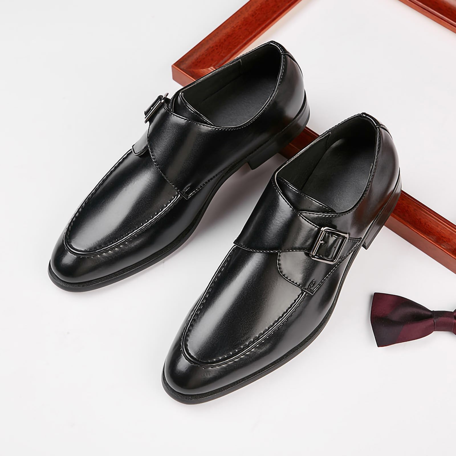 Mens Monk Strap Slip On Mocassini Casual Scarpe da Sera Elegante e Comfort Scarpe Wrok in Pelle PU Scarpe Tacco Basso Scarpe Formali per Gli Uomini