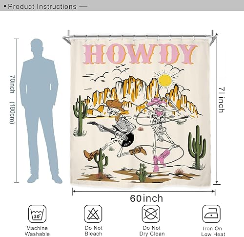 Miniatura 3 de Miyotaa Howdy - Juego de cortina de ducha de vaquera, 60 pulgadas de ancho x 71 pulgadas de alto, divertido diseño de los años 70, diseño retro de