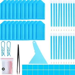 QYING 94PCS Blue 5D Diamond Art Painting Tools and Accessories Kits,with 20 Plastic Diamond Trays,20pcs Glue Clay,20 Diamond Art Painting pens,Non-Slip Clips,tweezer,and Diamond Crreection