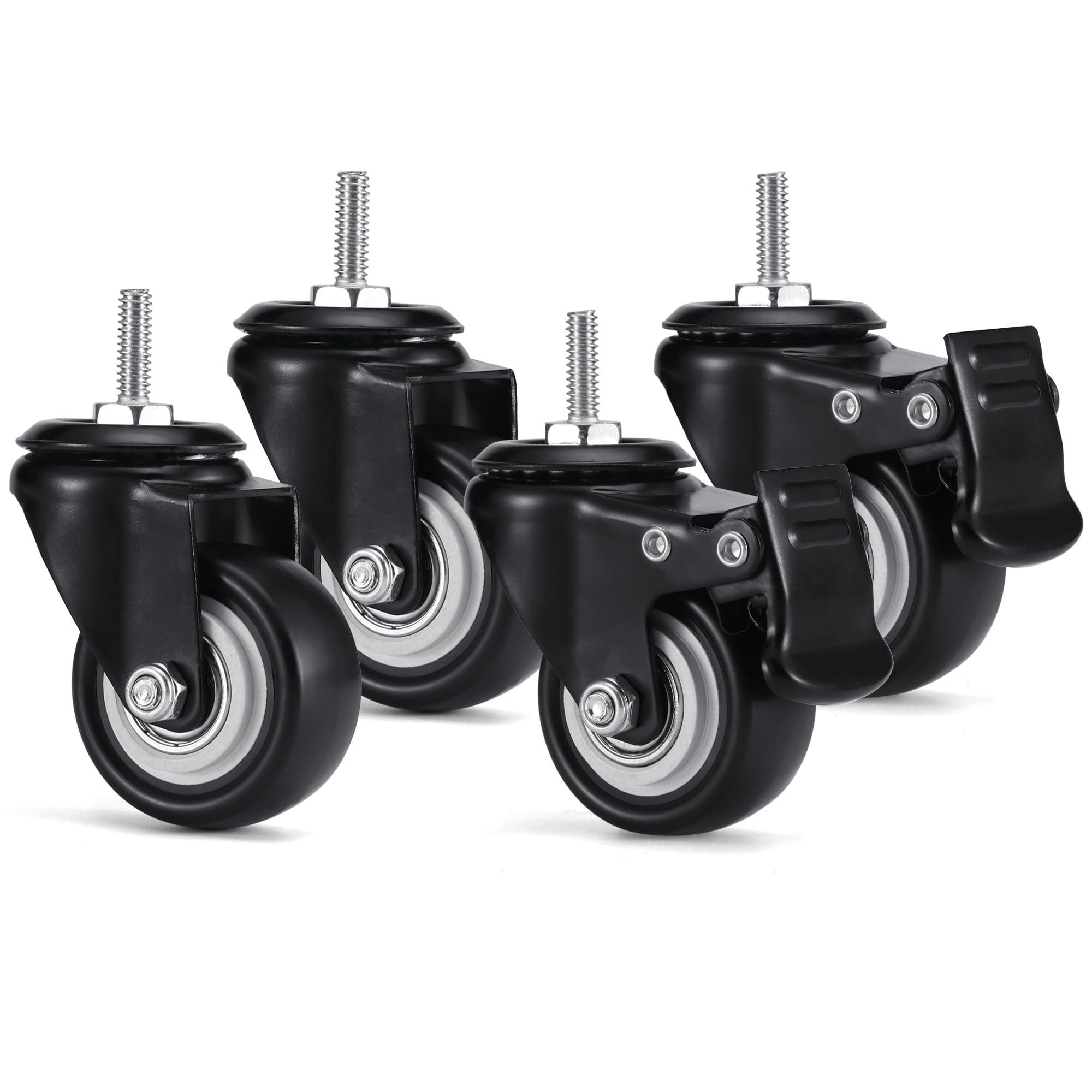 Kółka 1/4", 1/2", 3/8", 5/16", M12, M10, M8 z gwintowanym trzpieniem (wszystkie w zestawie), zestaw 4 przemysłowych kółek jezdnych do regałów z drutu stalowego, regałów metalowych, wózków, mebli