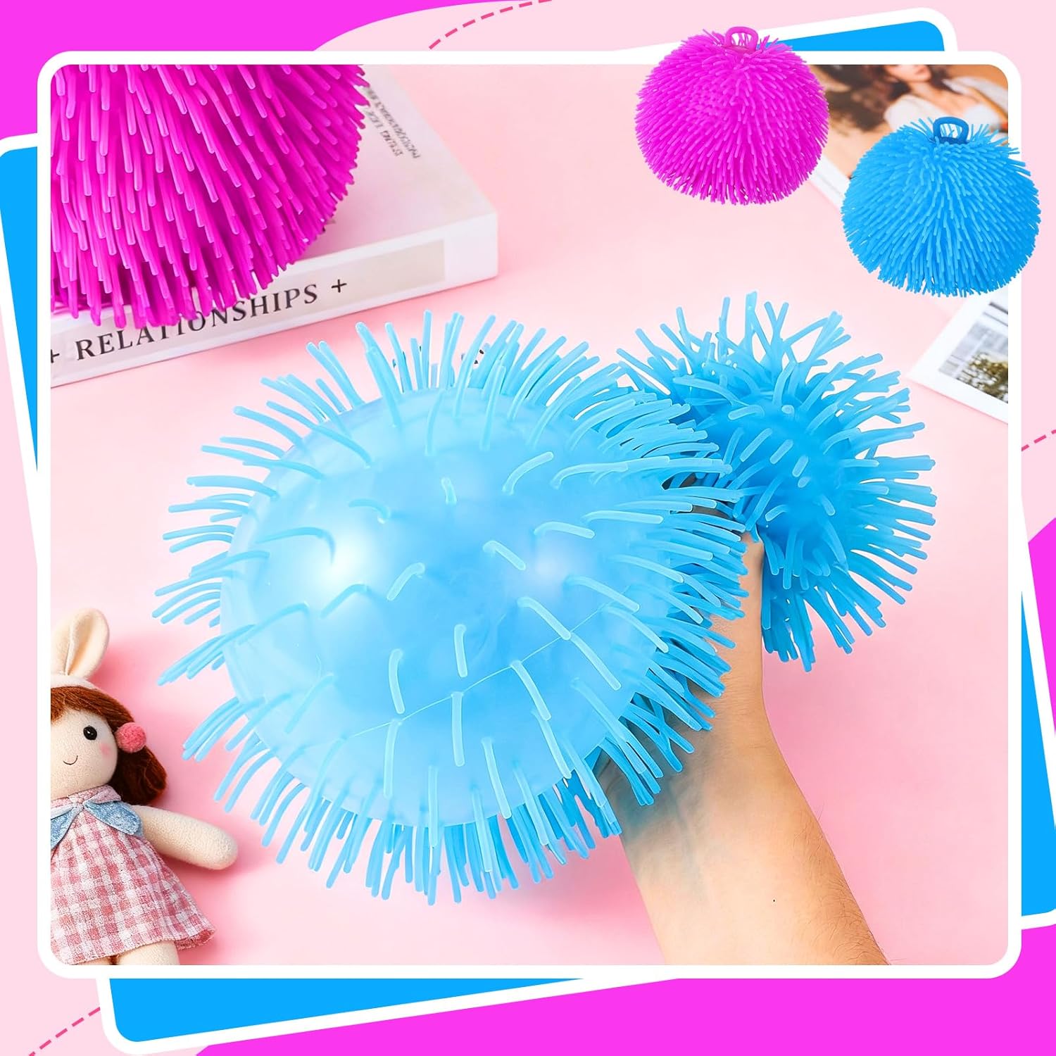 2 Pcs Puffer Ball 8 Inch Spiky Sensory Balls Bulk Bouncy Sensory Stress Relief Toy for Fun Fidget Anxiety Game Classroom Prizes Party Favors