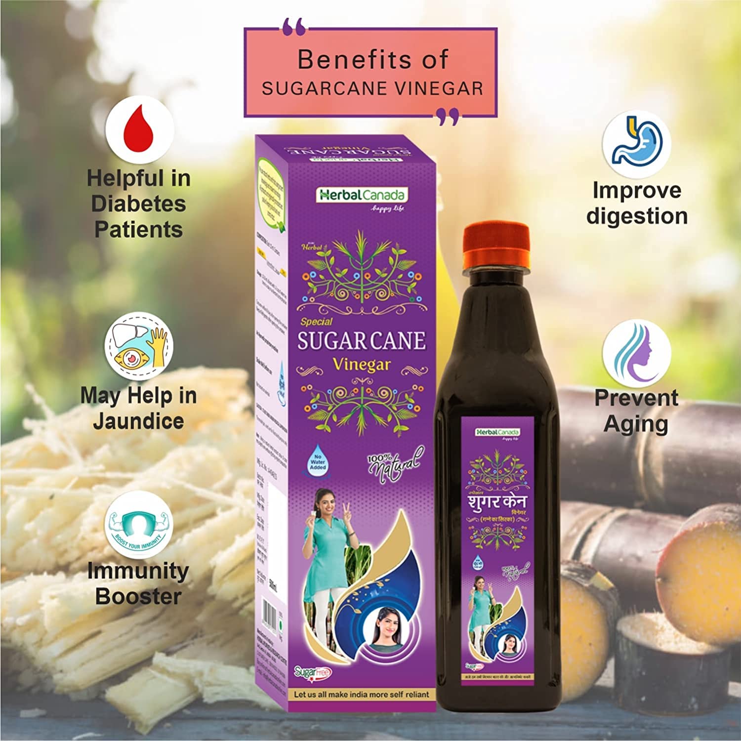 CROW Herbal Canada Ocet trzciny cukrowej, nieogrzewany i niepasteryzowany, 500 ml