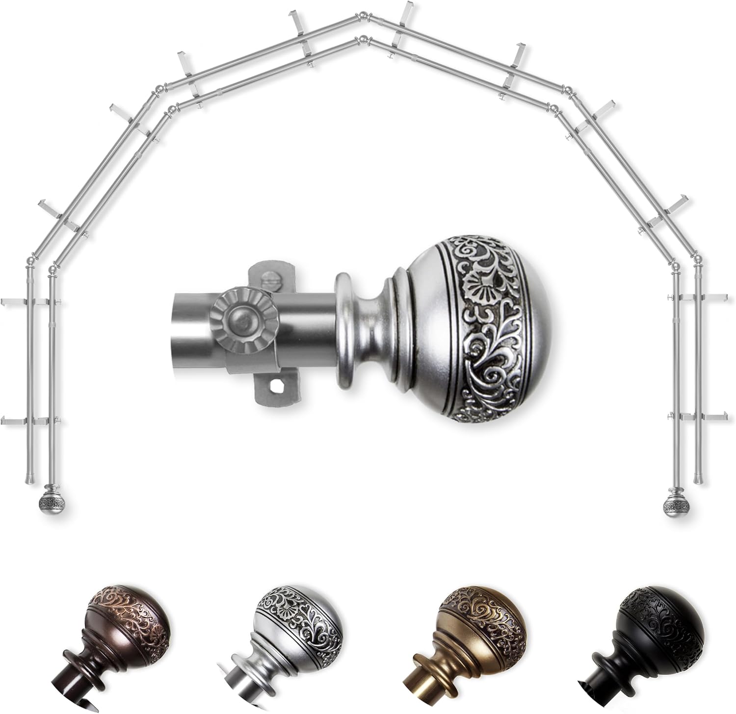 A&F Rod Décor - Nadeen 13/16" 6-Sided Double Bay Window Curtain Rod - Antique Brass