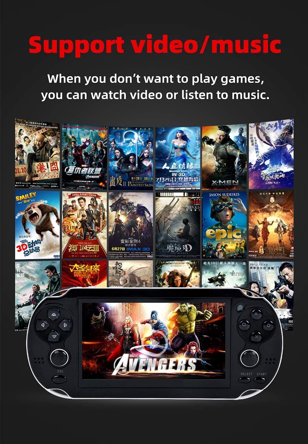 CHROX Console per Videogiochi Portatile MP4 con Doppio Joystick da 5,1 Pollici, Ergonomia, Supporto per L'aspetto, Salvataggio Istantaneo/Caricamento Build in 1500 Giochi, Regalo di Natale