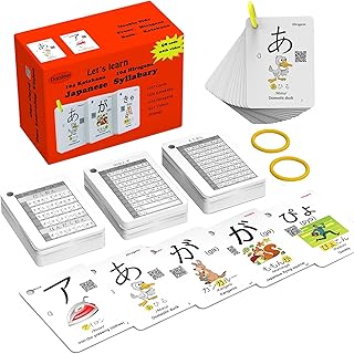 Hiragana and Katakana Alphabet Japanese Flash Cards for Beginners - 104 Katakana & 104 Hiragana Flash Cards with Ring - Easy to Remember and Learning Fast for Kids