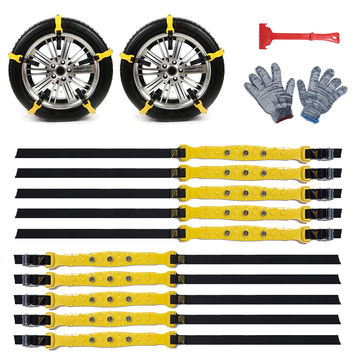 Queta Schneeketten Set 5-teilig – Universal Für Reifen 185-295 Mm, TPU-Material, Mit Werkzeug