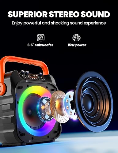 Miniatura 2 de Máquina de karaoke con dos micrófonos inalámbricos, máquina de karaoke portátil para adultos y niños, altavoz Bluetooth portátil con sistema PA,