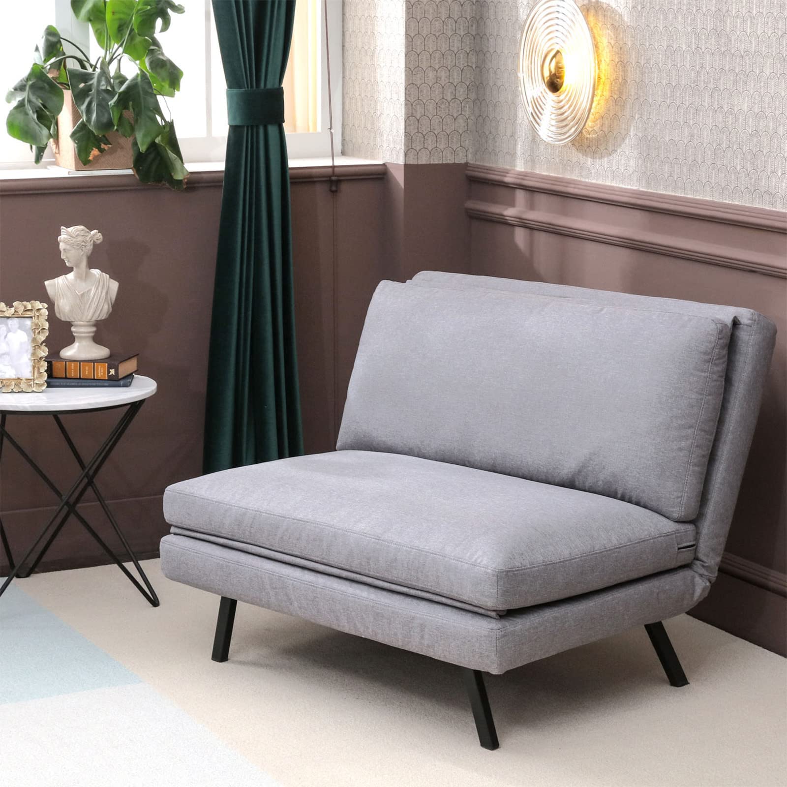 Opoiar Single Sofa Bed Sleeper Foldable Lounge Couch,Convertible Chair Bed Modern 4 in 1 Multi-Function Ottoman with Adjust Backrest, Guest Bed with Portable Pillow for Small Room Apartment, Grey