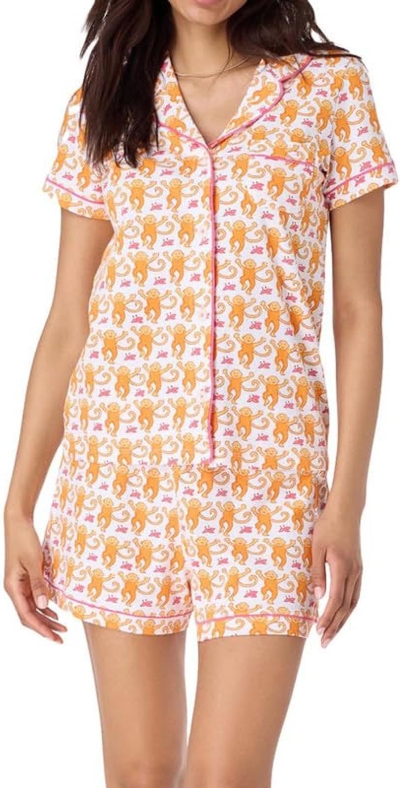 Snaked cat Monkey Pajamas for Women Print Pjs Shorts Set Soft Short Sleeve Pjs Sleepwear Cute 2 Piece Pyjama Set Loungewear