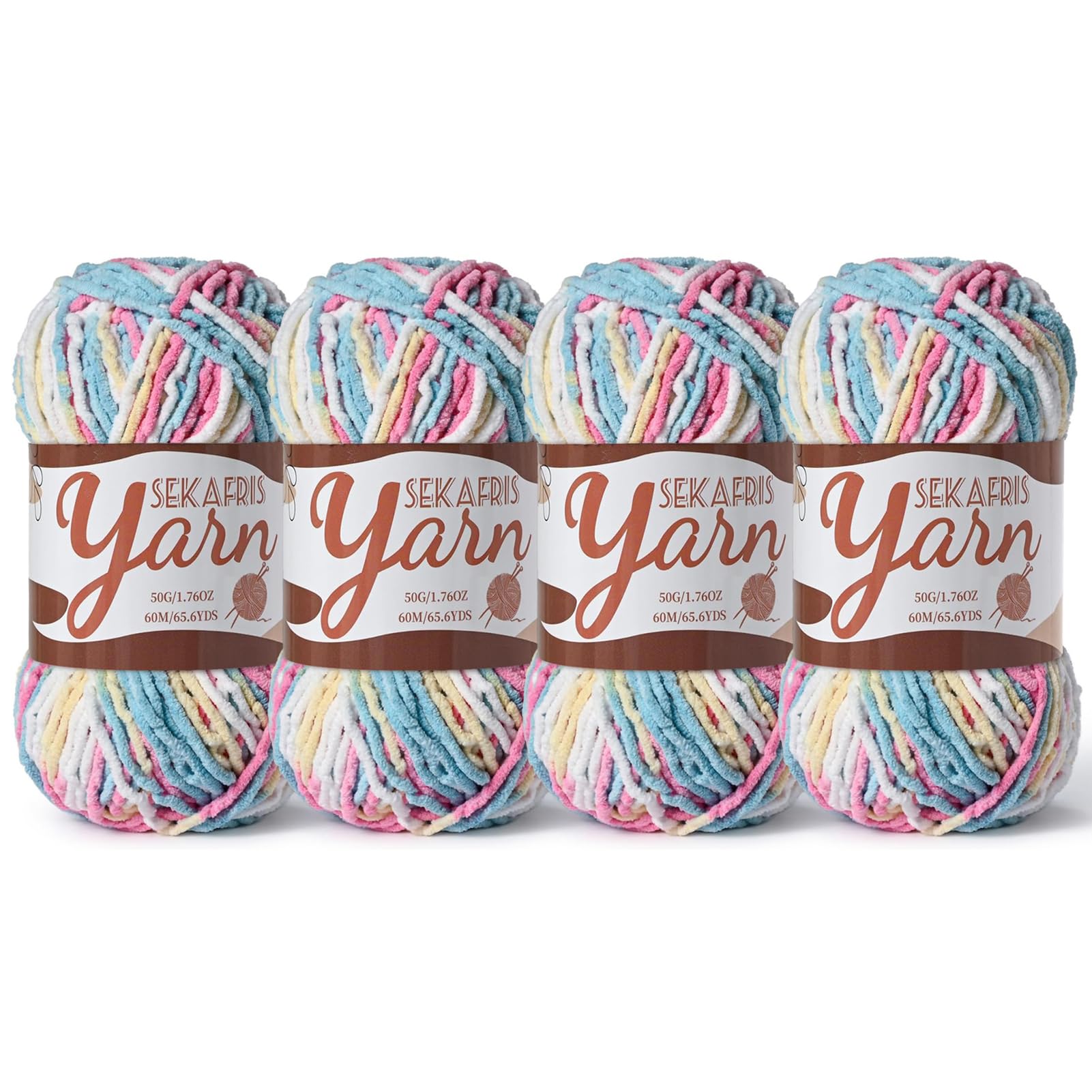 Chenille Yarn for Crocheting Crochet Candy Color Yarn 4 Pack