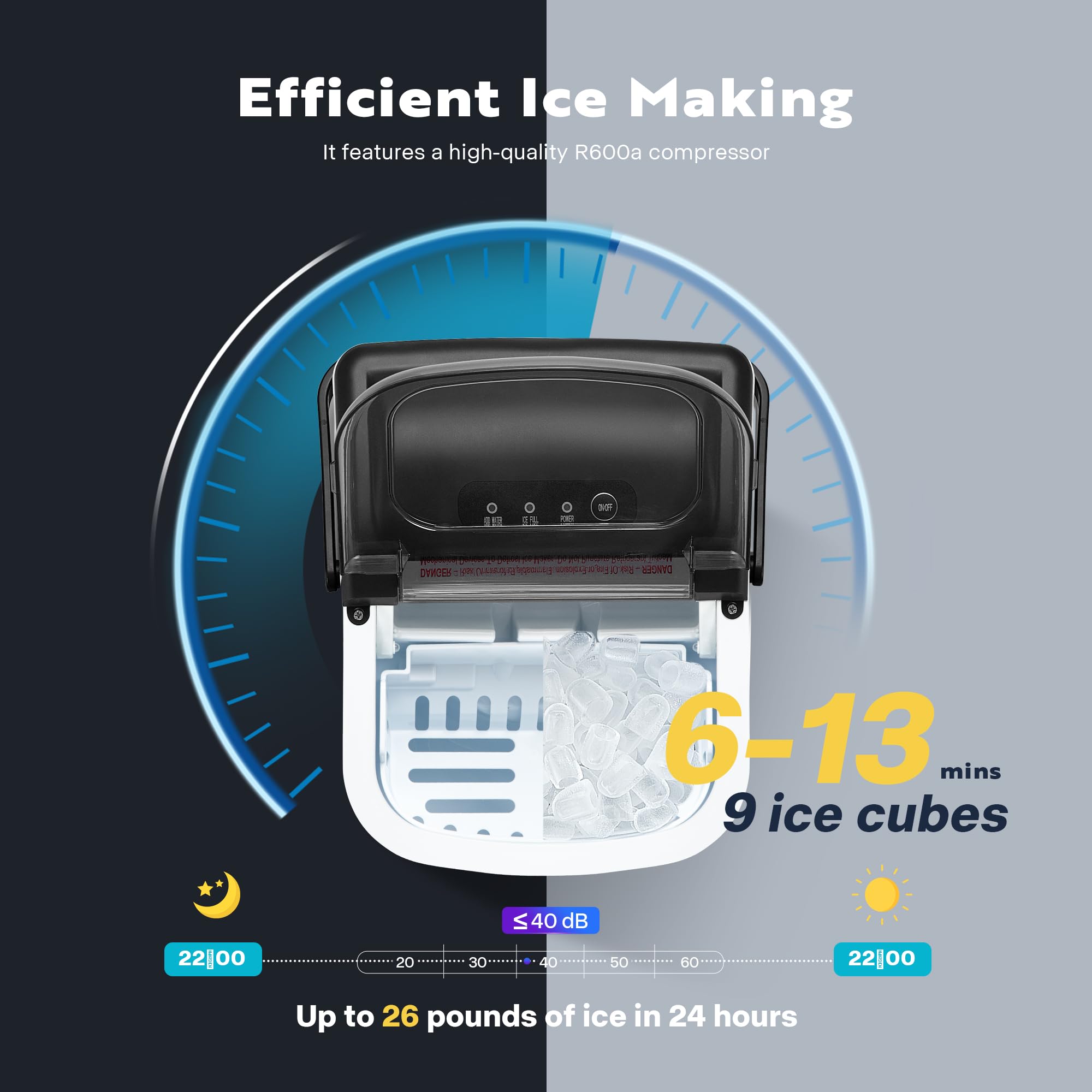 VIVOHOME Countertop Ice Maker with Handle 26lbs/Day 9 Ice Cubes in 6 Mins Portable Ice Maker Machine 10 Ice Bags and Self Cleaning Ice Cube Maker Black on Fridge.com