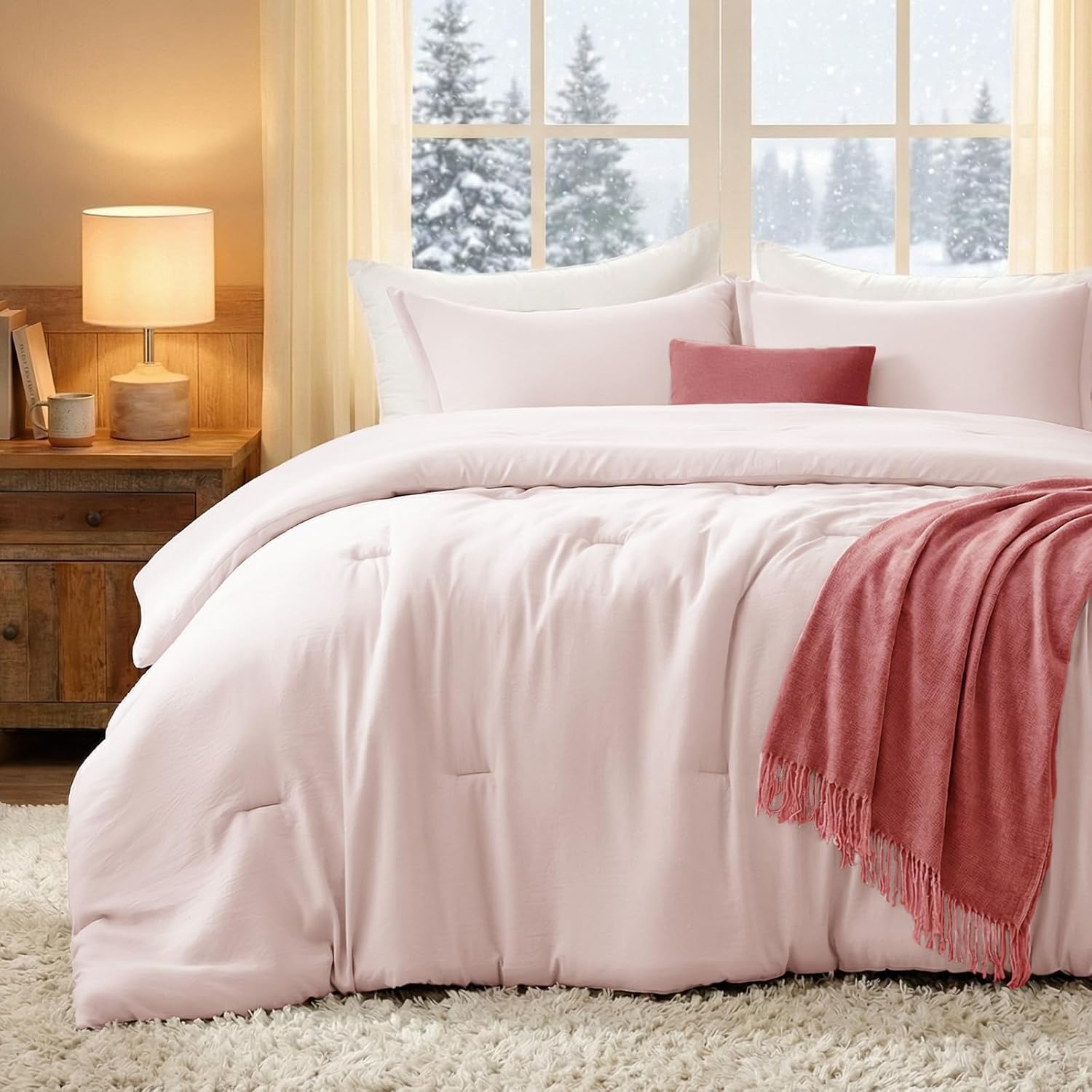 Quataly Full Comforter Sets Blushpink,3PCS Soft Lightweight Breathable Bedding Comforter Sets for All Season, Full Size(82''×86'' Comforter & 2 Pillowcases)