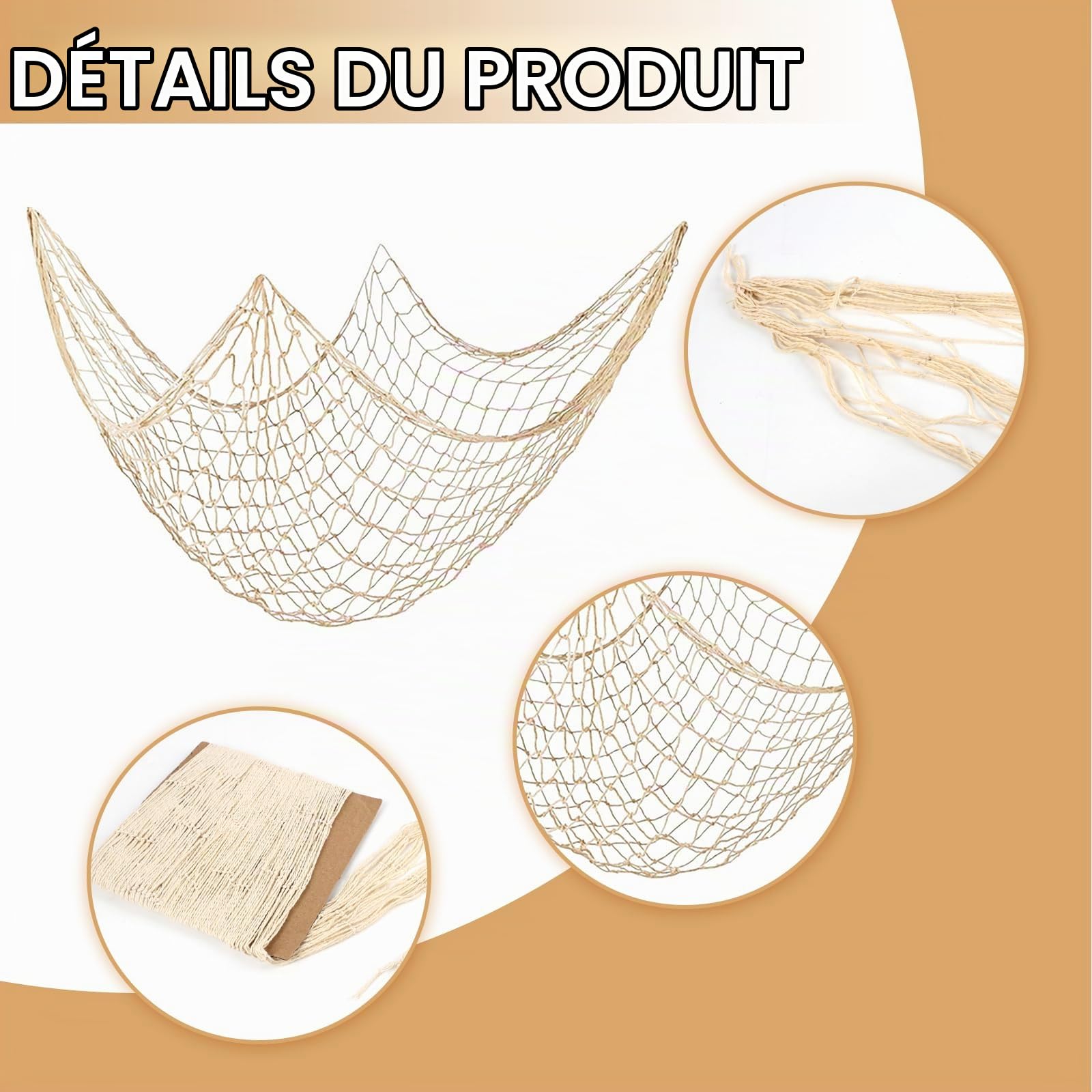 Filet de Pêche Décoratif 100 x 200 cm, Filet en Maille Beige de Haute Qualité pour Décoration Murale Maritime, Mariages, Photographie et Événements Intérieurs et Extérieurs, décoration en résille