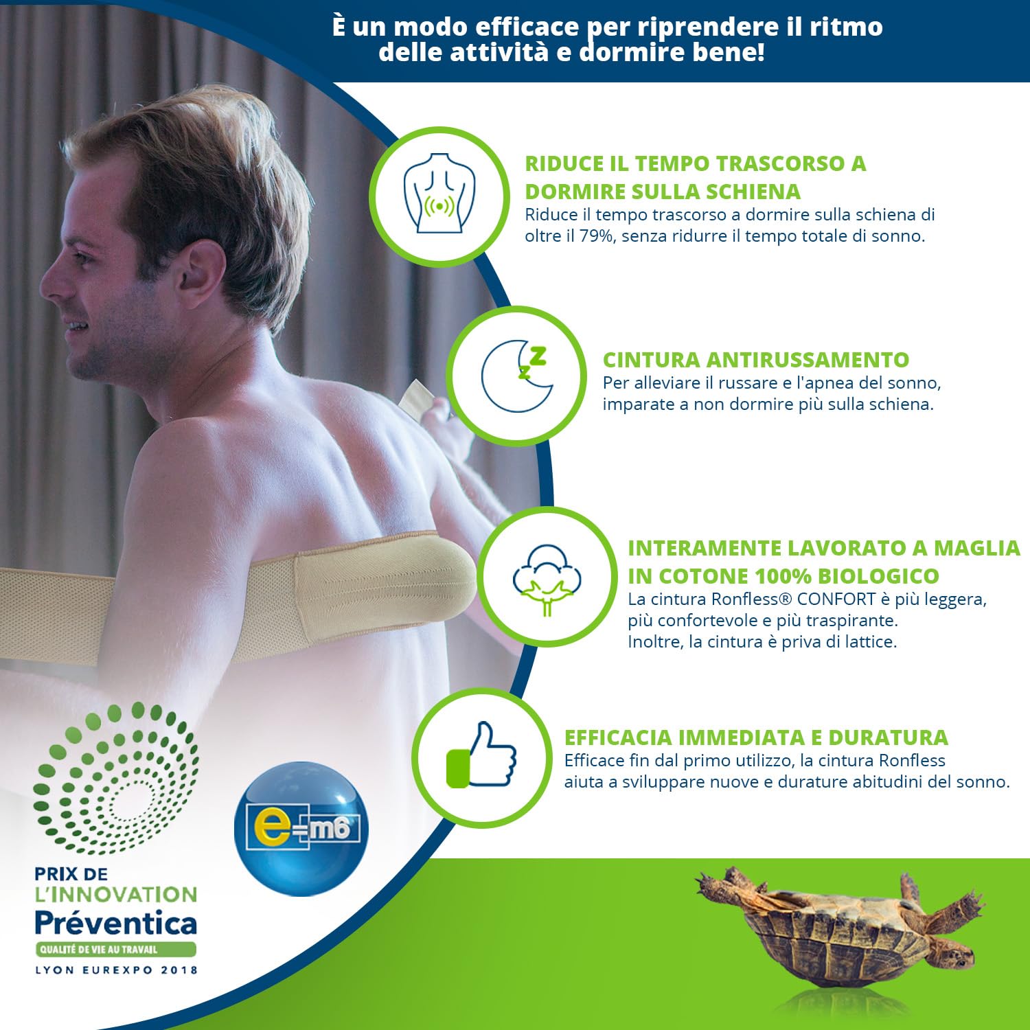 Comfort - Cintura comfort antirussamento - Apnea notturna - Dispositivo brevettato - Efficacia e comfort