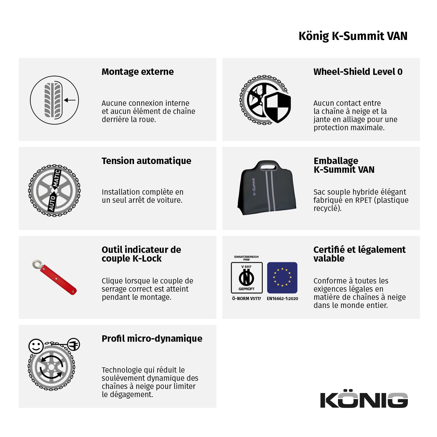 KÖNIG K-Summit VAN K87 - Chaînes à Neige, Set de 2