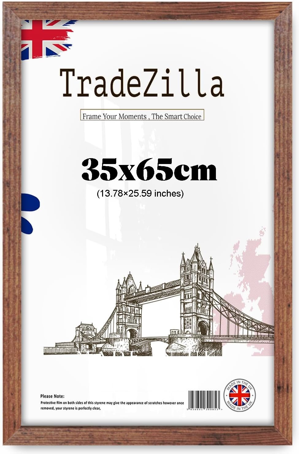 Tradezilla Rustic Modern Design 35X65cm Picture Frame | Premium Mdf Wood Gallery Frame With Clear Perspex | Ideal For Modern Home & Art Display - (Rustic)