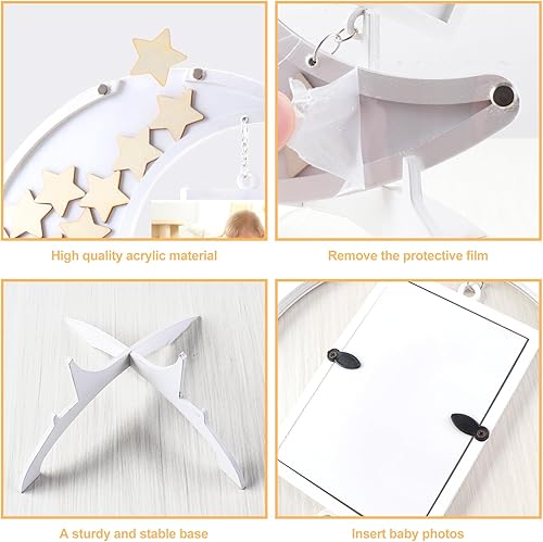 Miniatura 7 de HMASYO Libro de visitas de luna con recortes de estrellas de madera, libro de invitados alternativo para baby shower, libros de invitados con marco