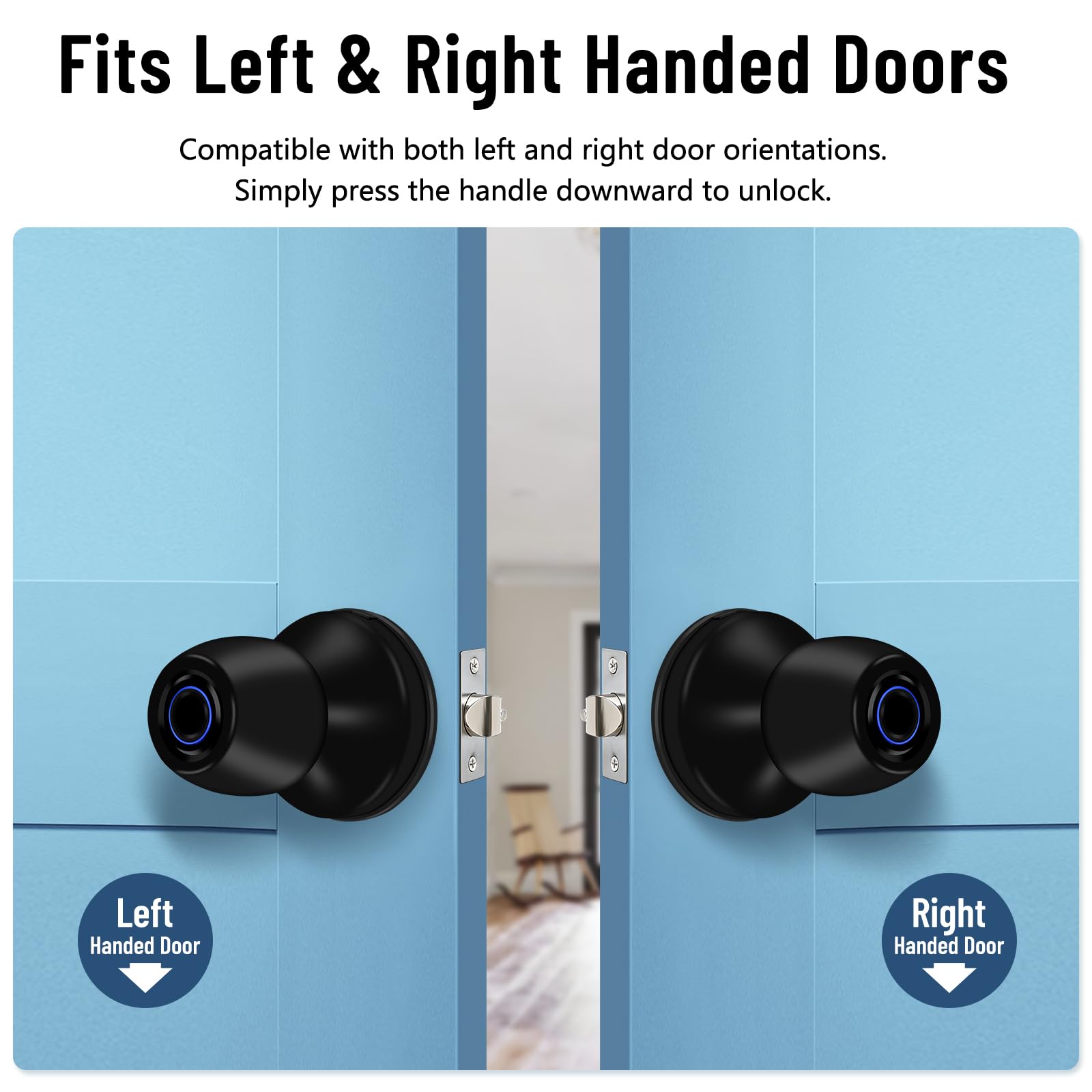 Cerradura de puerta inteligente con huella digital, manija de puerta 3 en 1, con control de aplicación y llave tipo C, manija biométrica con cerradura, adecuada para dormitorios, garajes