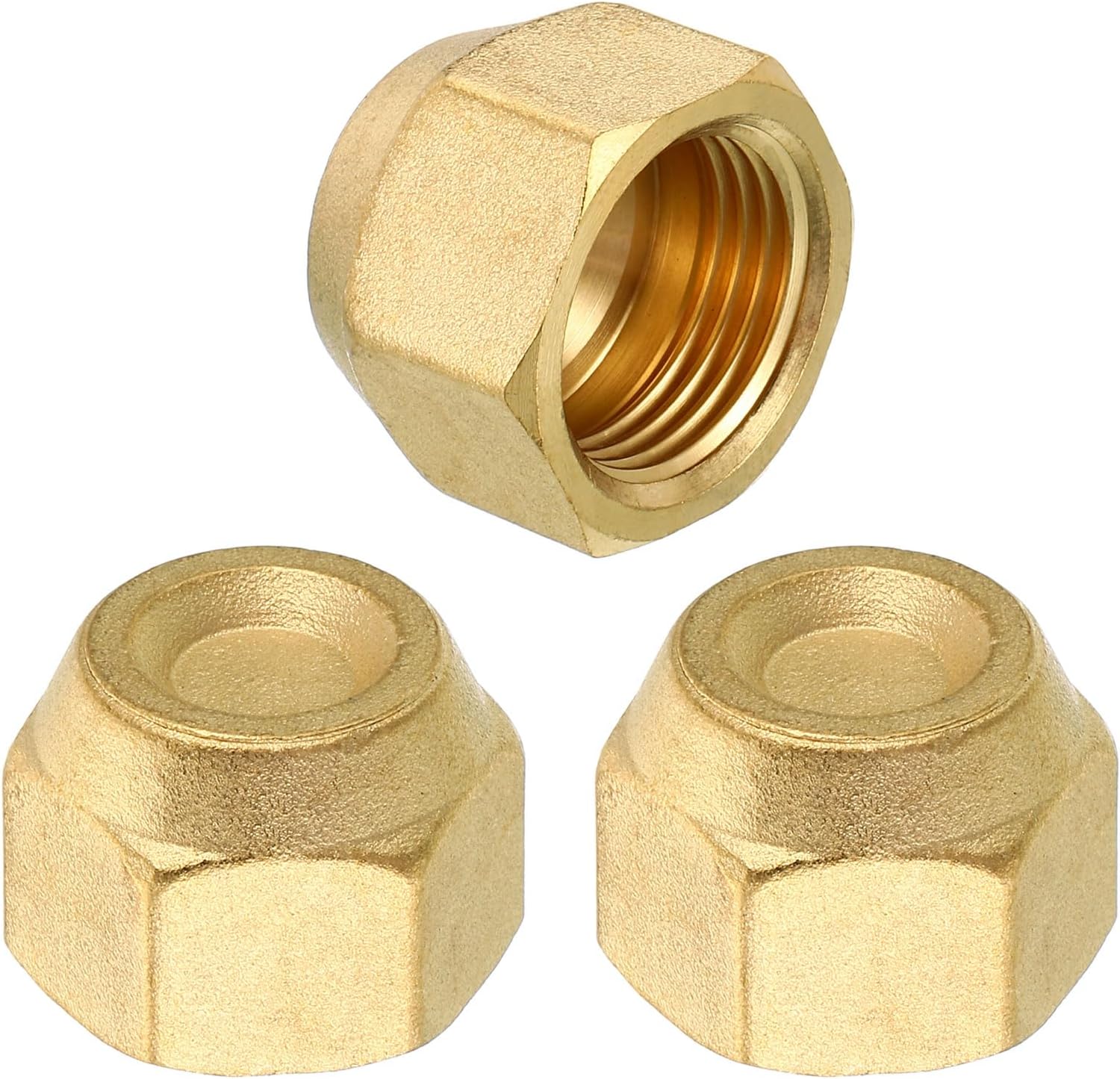 PATIKIL 3/8" Brass Flare Cap, 5/8-18UNF Female Thread 3Pcs SAE Flare Fitting 45 Degree Hex Pipe Fittings for Air Conditioner Refrigeration