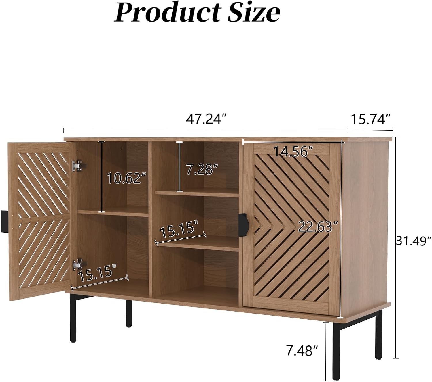 ARTPOWER Accent Cabinet with 2 Hollow Doors, Sideboard Storage Cabinet, Modern Buffet Cabinet with Adjustable Shelves & Metal Handle, Decorative Credenza for Living Room Kitchen Dining Room, Wood