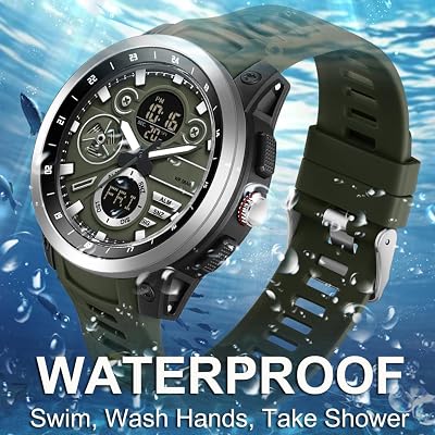 Men's Military Digital Watch Analog Quartz Waterproof Watches Sport Tactical Outdoor Electronic Multifunctional Wristwatch with Luminous Stopwatch Countdown Alarms Big Face Relojes para Hombres