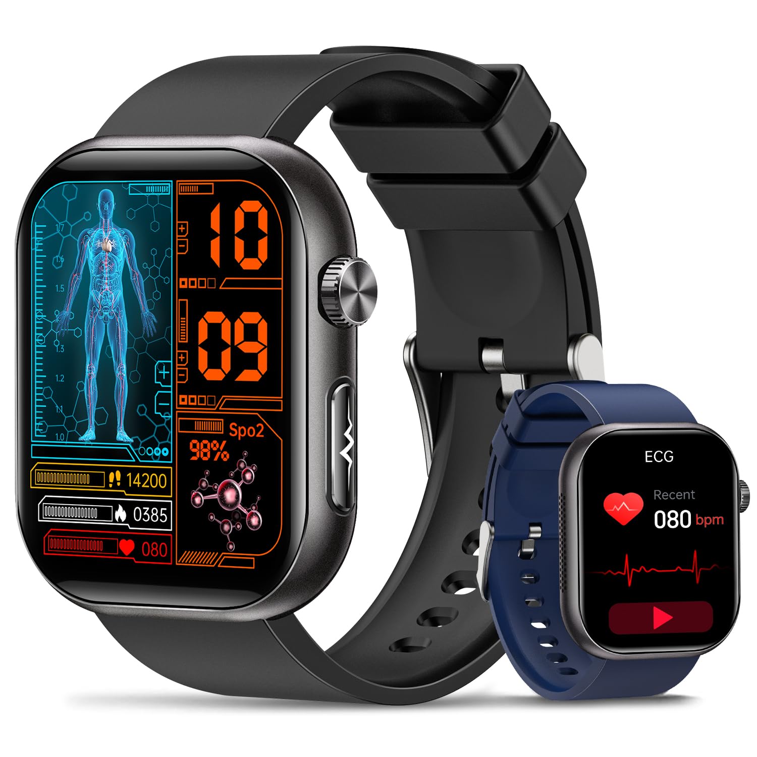 2026 Nuevo Reloj Inteligente Hombre con ECG, HRV, Monitoreo Temperatura Corporal, Presión Arterial, 1,97" AMOLED Smartwatch Salud con Monitor de Frecuencia Cardíaca 24h, SpO2, Monitor de Sueño, IMC