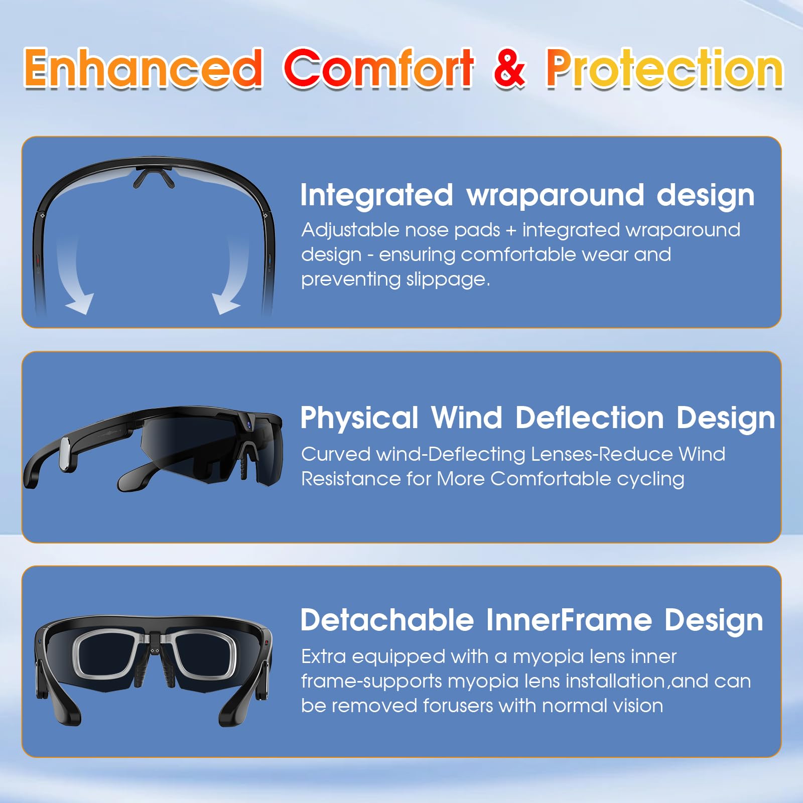 GenXenon Gafas Inteligentes con Cámara, Grabación Video HD POV 8 MP y Foto, Memoria Integrada, Gafas de Sol con Cámara para Deportes Aire Libre como Ciclismo, Esquí y Senderismo (Negro)