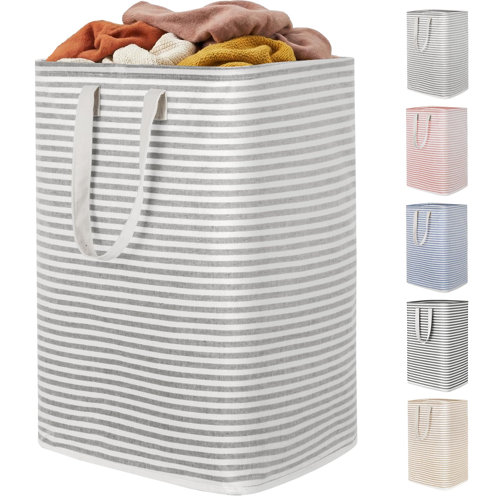 1 Pack Laundry Basket 80L Each, Collapsible Clothes Hamper with Reinforced Handles, Freestanding Waterproof Design for Bedroom and Laundry Room, Grey 80L Total