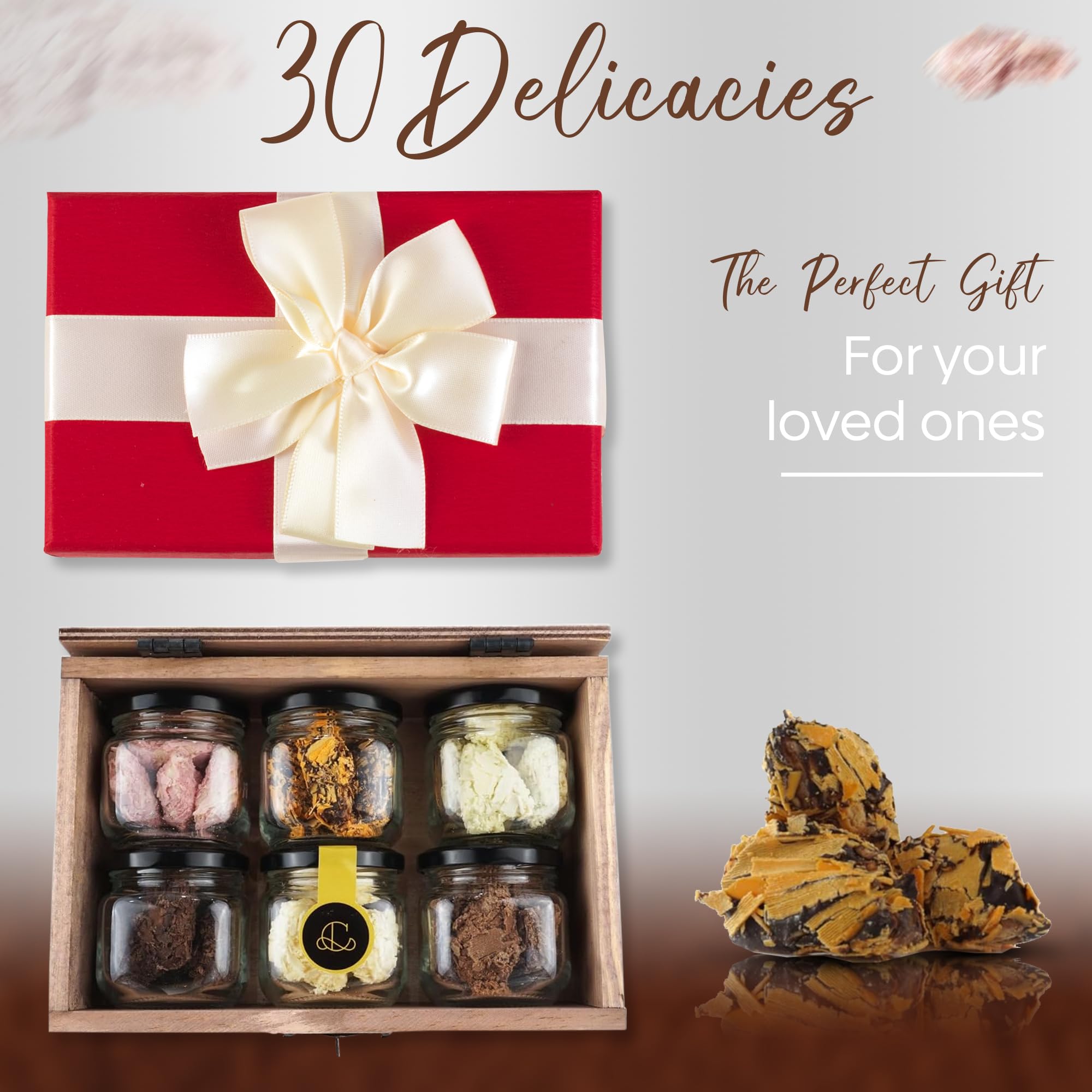 Caja de Chocolates para Regalar, 30 Trufas de Chocolate Belga, 5 de cada: Chocolate Blanco, Chocolate Negro, Chocolate con Leche, Mango, Fresa y Naranja, Rocas de Chocolate ideal caja regalo Chocolate