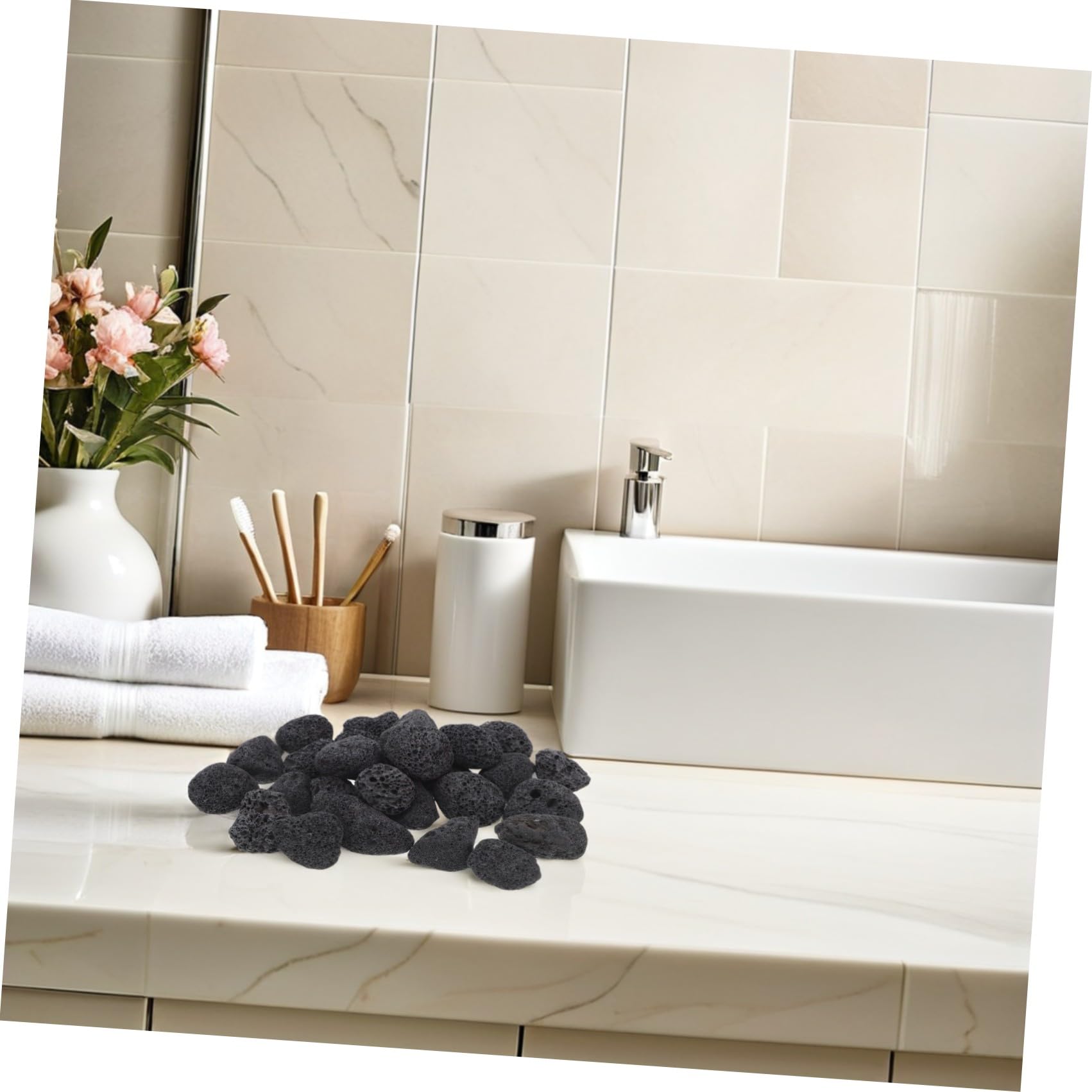 6 Beutel Saunaofensteine aus Natürlichem Vulkanstein 600g Schwarz für Traditionellen Dampfraum mit Effizienter Dampferzeugung und Verbesserter Dampfdiffusion