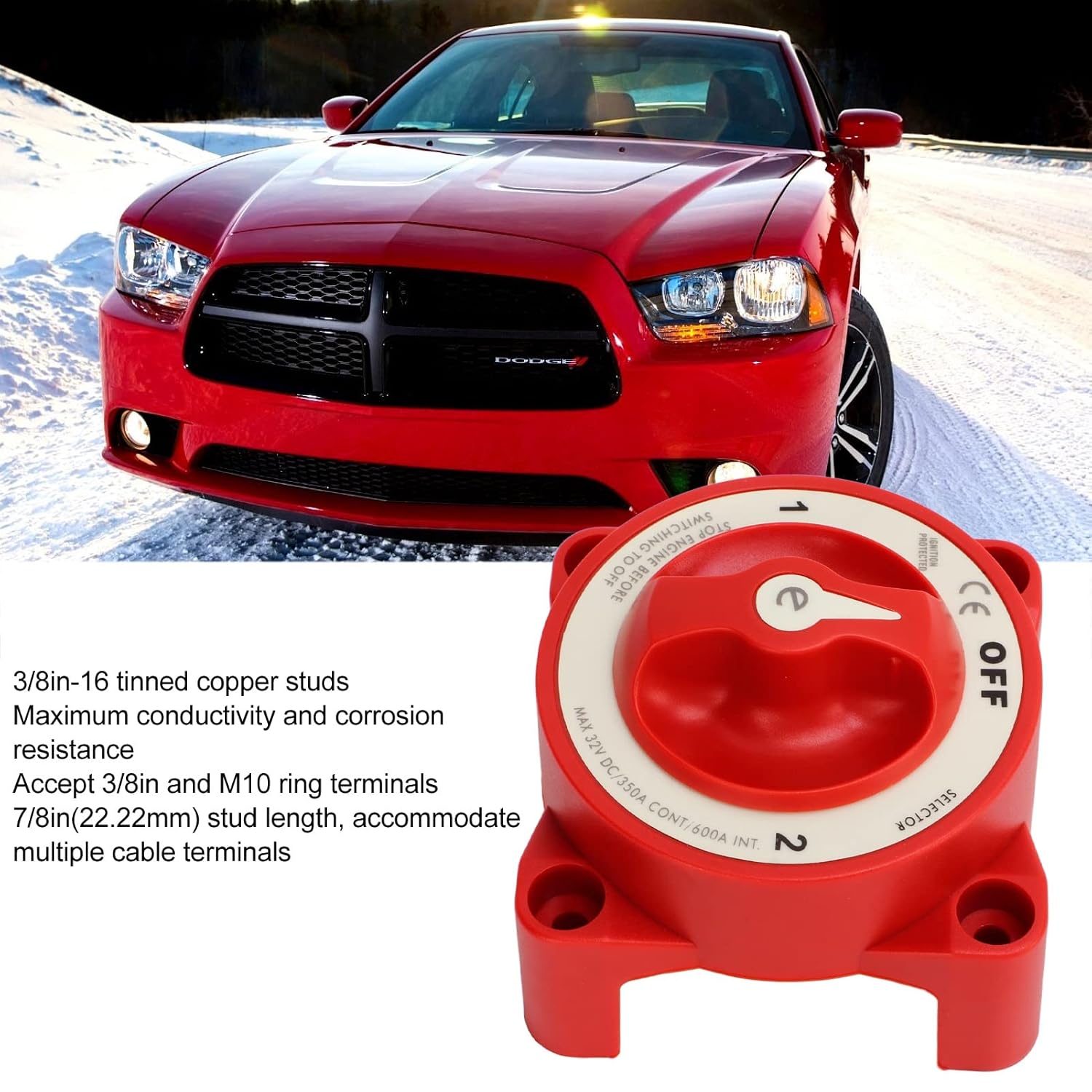 Battery Disconnect Switch, Cutoff Isolator Switch, 3-Position Rotary 350A 32V DC Kill Switch for RV Marine Boat