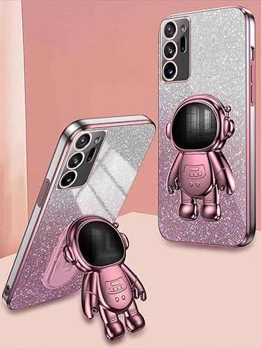 Doowear Funda para Galaxy Note 20 Ultra con soporte de astronauta 3D con purpurina brillante a prueba de golpes, protector de lente de cámara,