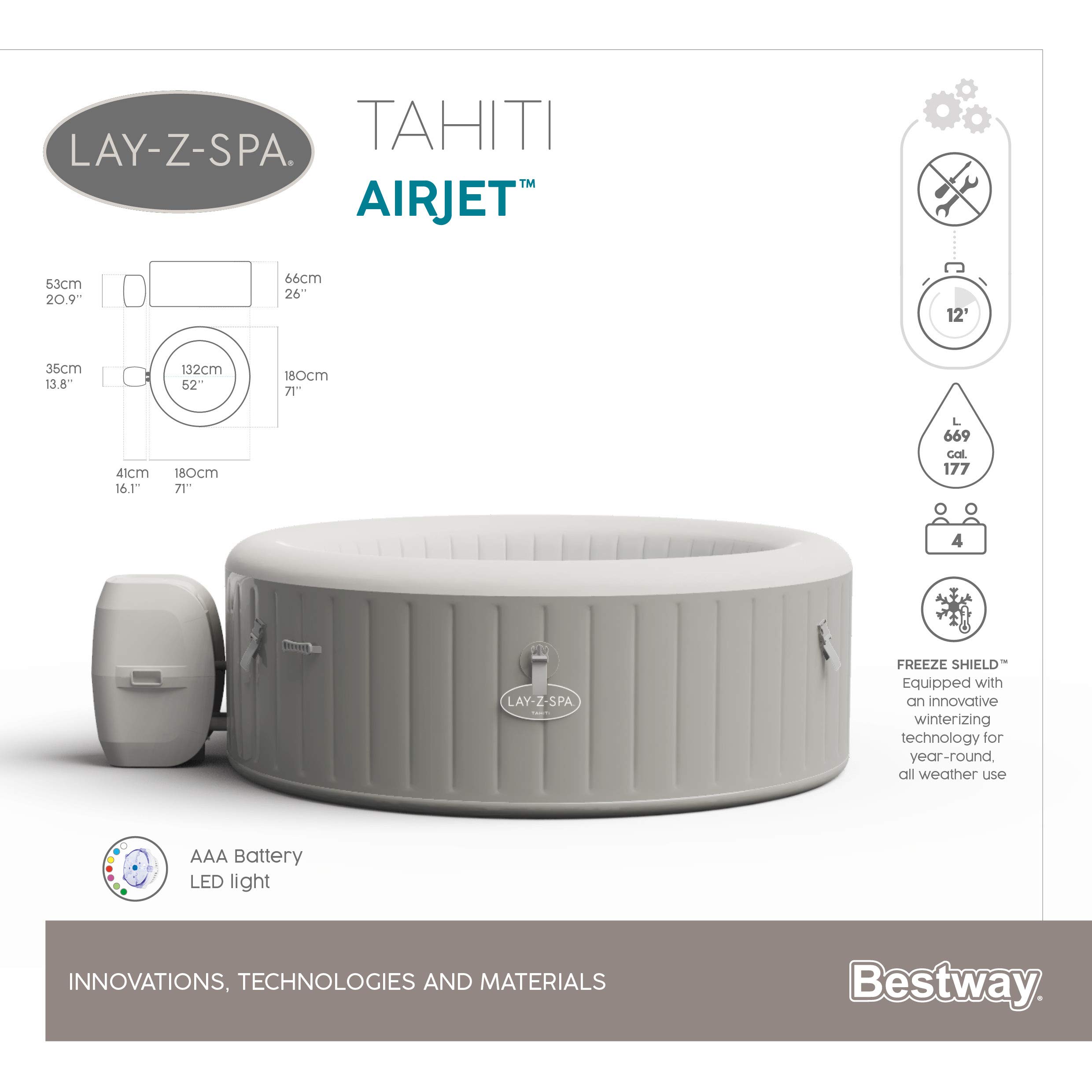 Bestway LAY-Z-SPA® Tahiti Airjet™ 180 x 66 cm, 2-4 personnes