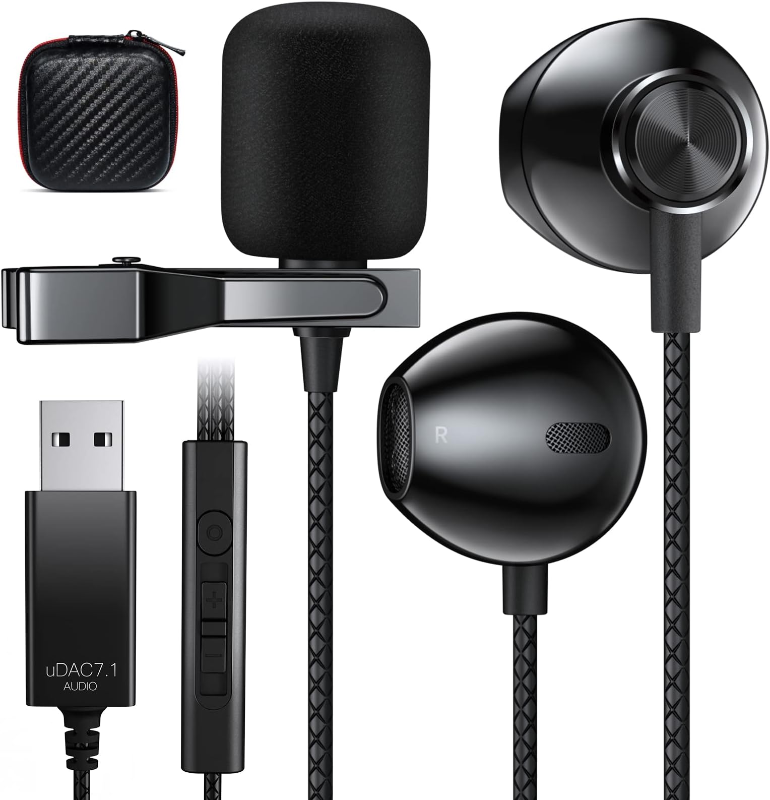 ASKUBSKU USB Earbuds with Microphone for PC Laptop, Comeputer Headset & Lavalier Microphone 2-in-1, Gaming Headset Earbuds Compatible with Desktop Computer Laptop Recording Mic for Interview,Video