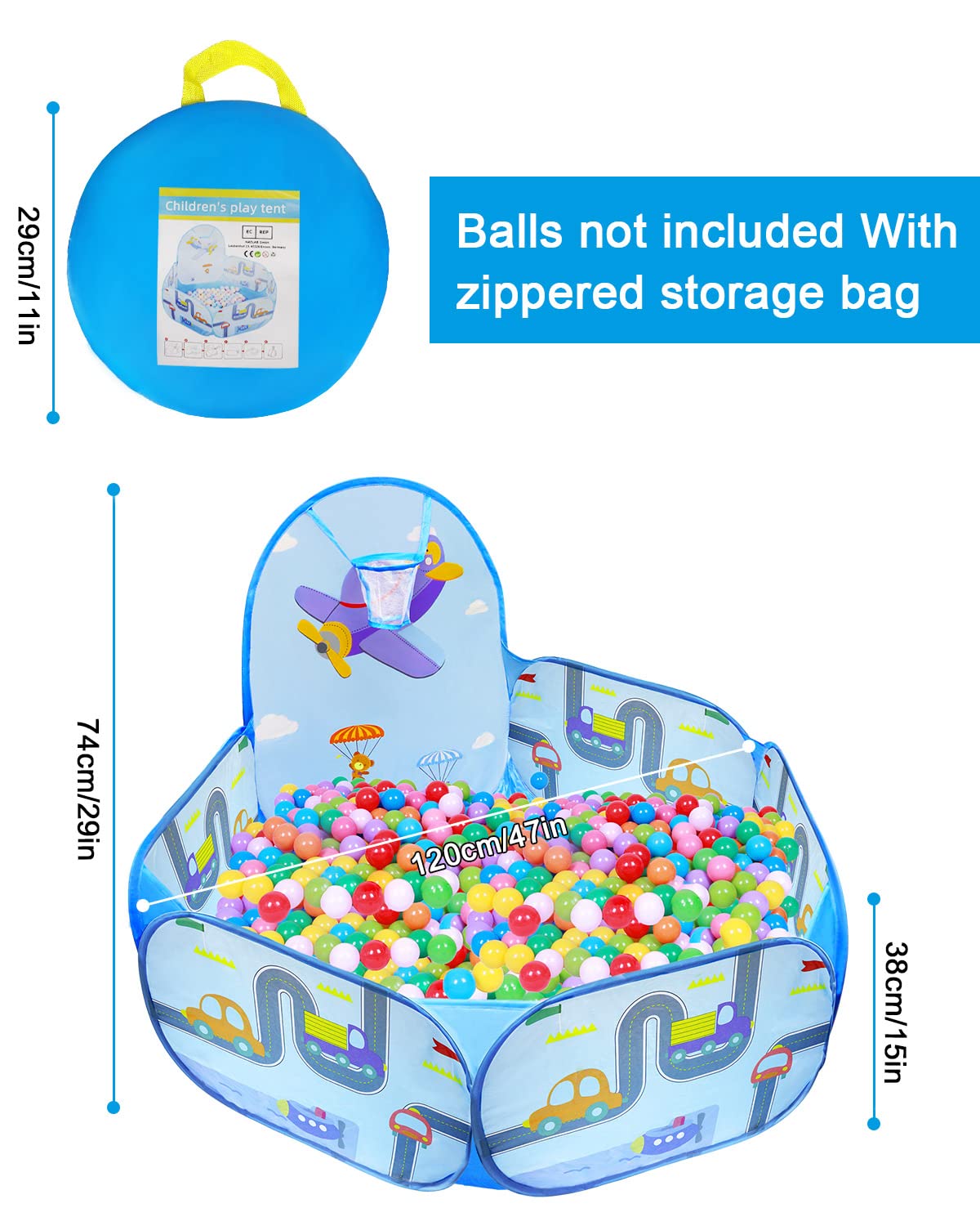 MAIKEHIGH Piscina di Palline per Bambini, Piscinetta da Gioco Pieghevole Pop-up con Cerchio da Basket, Regalo per Ragazzi Ragazze Regalo di Natale (Palline Non Incluse)