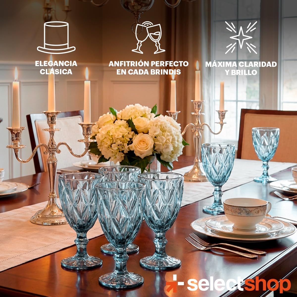 SELECTSHOP Set De 6 Copas De Cristal Labrado Vintage Copa de Vino