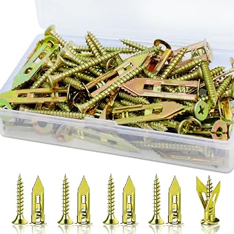 YuCool 80PCS Metal Screw Anchors Kit, Self-Drilling Anchors, 40 Sheetrock Anchor 0.47x1.57 Inch and 40 Zinc Plated Screws