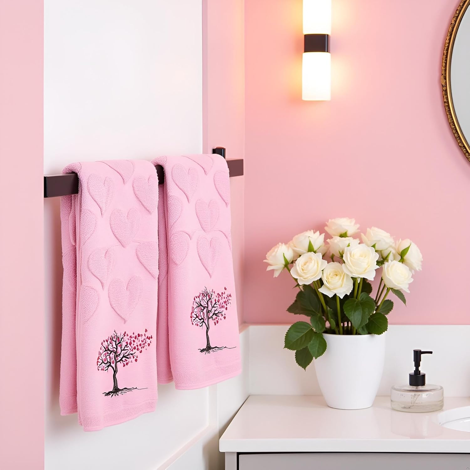 2 Pcs Red Valentines Day Hand Towels 100% Cotton Valentine's Day Bathroom Decorative Towels Holiday Bath Decor Kitchen Dish Towels for Valentines Bathroom Decor Gift 13.7 x 29.5 Inch (Tree) - Image 6