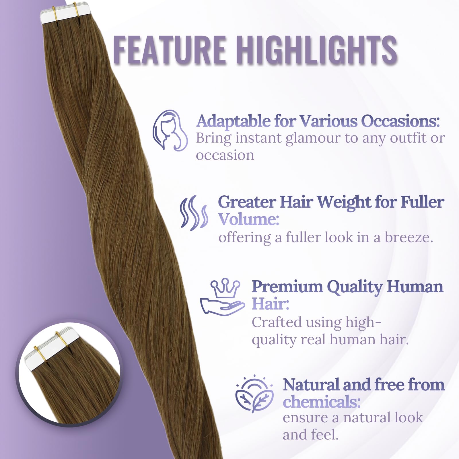 Fshine Brown Hair Extension Tape ins Human Hair,Invisible Tape in Extension,12 Inch 20 pcs 30 g,Color 4 Medium Brown,Strong Adhesive,No Damage Wear,Handcrafted for Salon Quality Results - Image 3