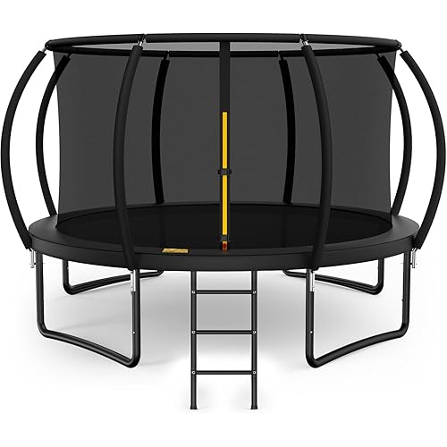 10FT 12FT 14FT 15FT 16FT Outdoor Trampoline with Enclosure Net, Heavy Duty Yard Trampolines, ASTM Approval Recreational Trampolines for Kids and Adults
