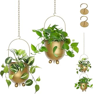 25+ Boho Bedroom Ideas Full of Free-Spirited Charm 22 AceList Boho Gold Metal Hanging Planters, Set of 2 with Hooks & Chains -...