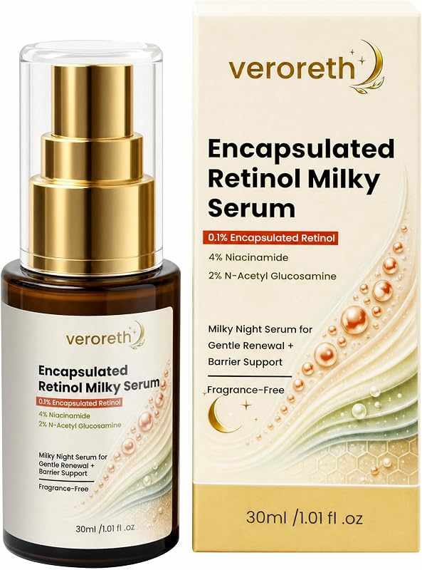 Retinol Skin Booster Serum 0.1% Encapsulated Retinol Serum for Face | Milky Night Care for Fine Lines, Texture and Pores with 4% Niacinamide, 2% NAG and Ceramides Fragrance-free