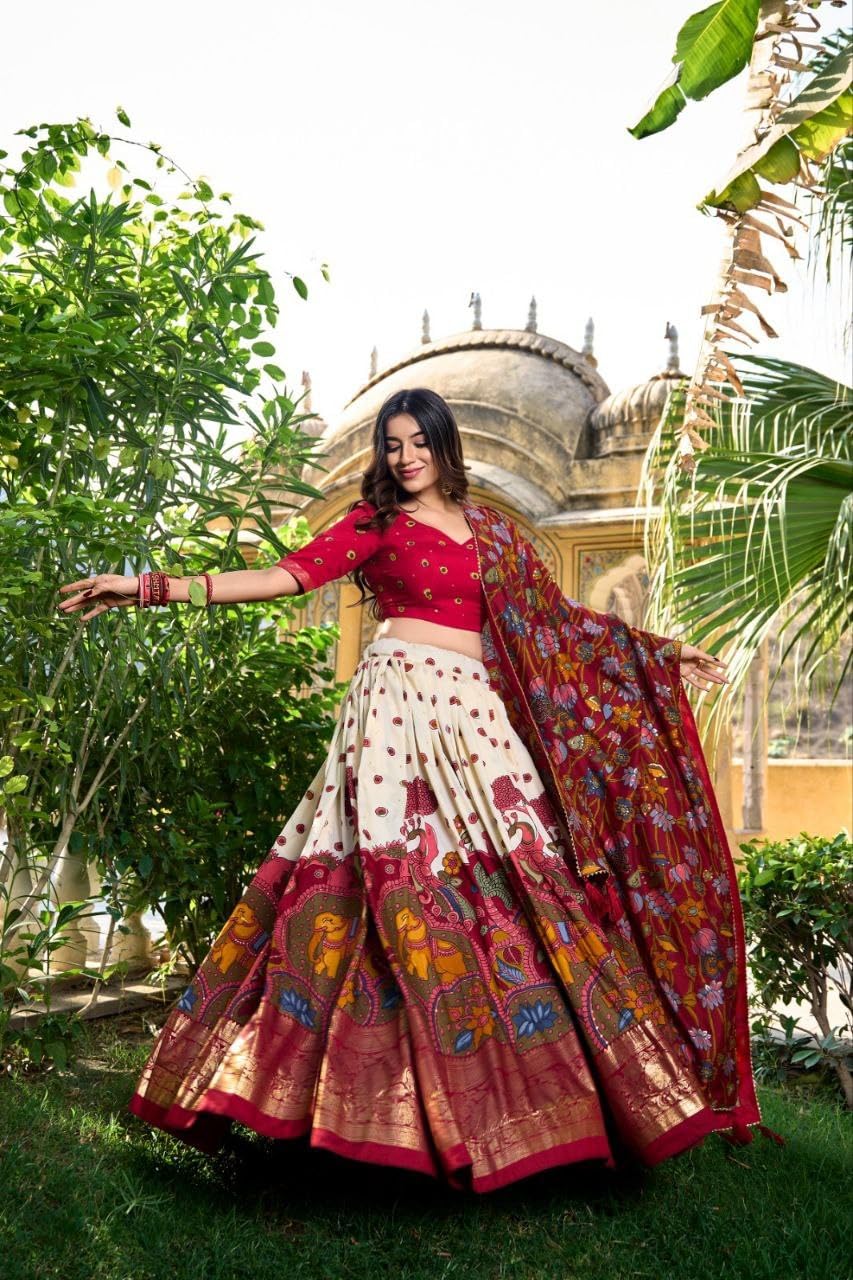 Women’s Maroon & Cream Lehenga Choli with Printed Dupatta, Dolla Silk Navratri Chaniya Choli for Garba, Wedding Party Wear Traditional Ethnic Lehenga Set-image-17